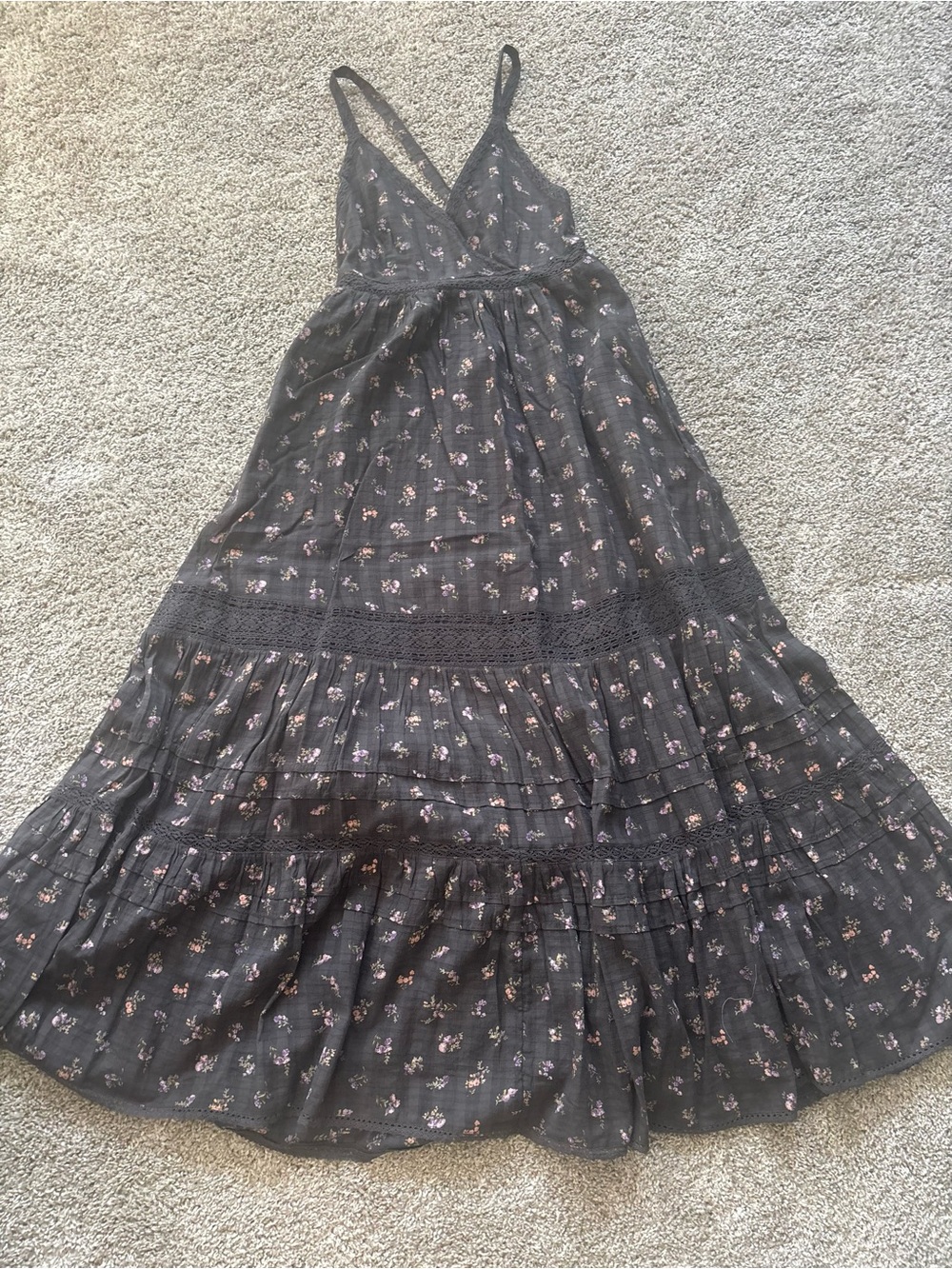 American Eagle Outfitters Black Floral Maxi Dress with Pink Blossoms